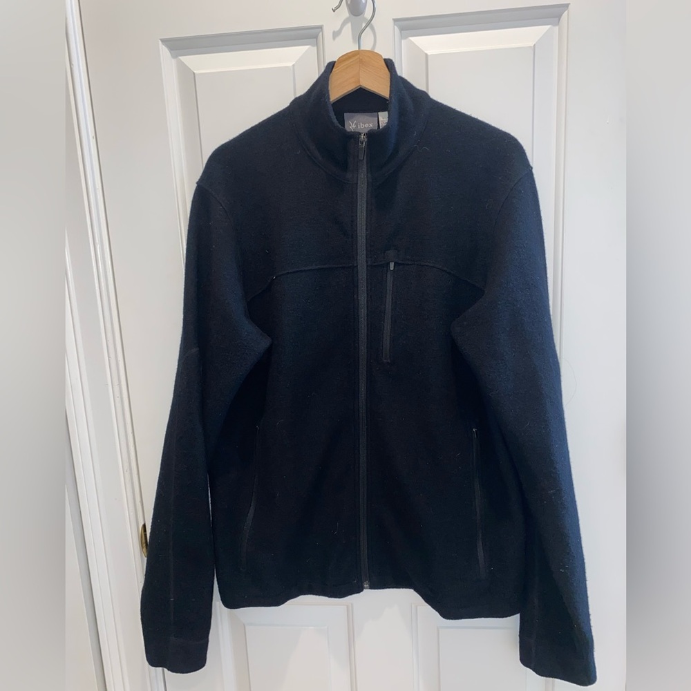 Ibex Men's Black Wool Blend Mid-Layer Zip-Up Jacket